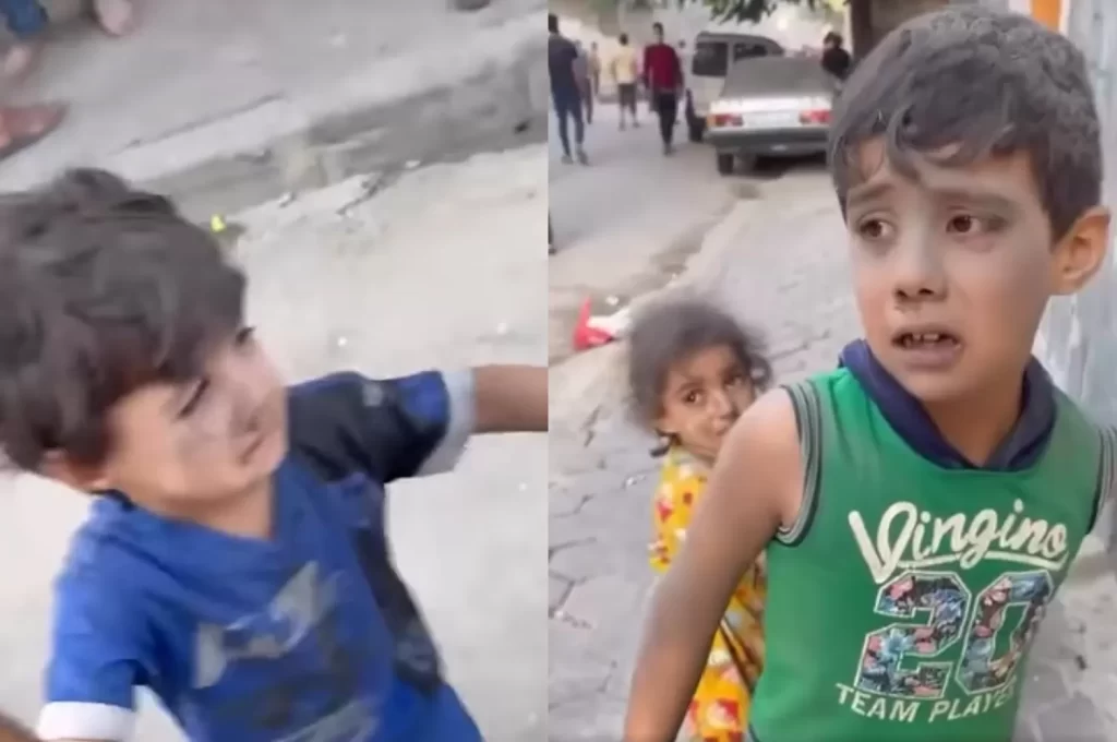 “أخويا لابس أزرق”.. مشهد مؤثر لطفل فلسطيني يبحث عن شقيقه الصغير  وطن