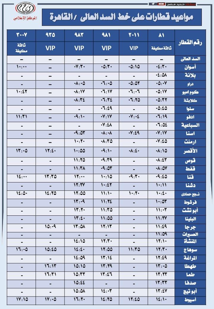 مواعيد نجع حمادى وجرجا