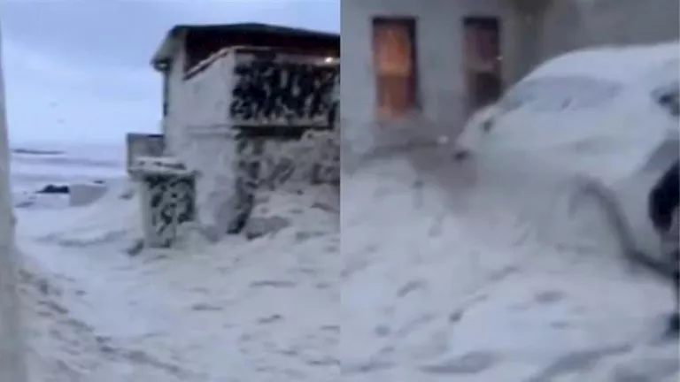 مشهد أذهل السكان.. زبد البحر يغطي بلدة أوروبية بأكملها (فيديو)