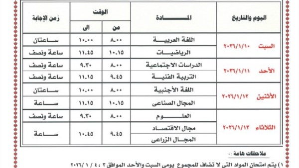 جدول امتحانات نصف العام 2026 جميع المراحل .. تفاصيل عاجلة الآن