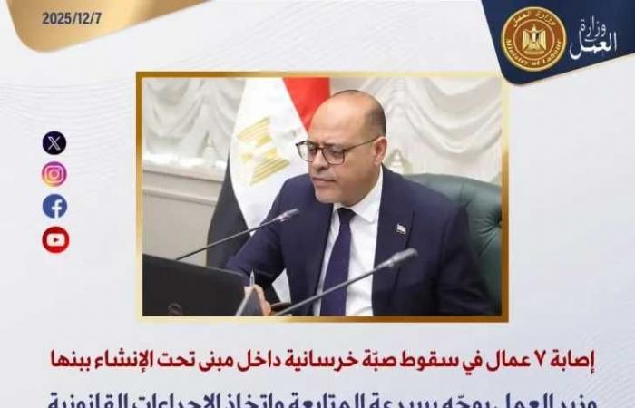 إصابة 7 عمال في سقوط صبّة خرسانية.. وزير العمل يوجّه بسرعة المتابعة واتخاذ الإجراءات القانونية